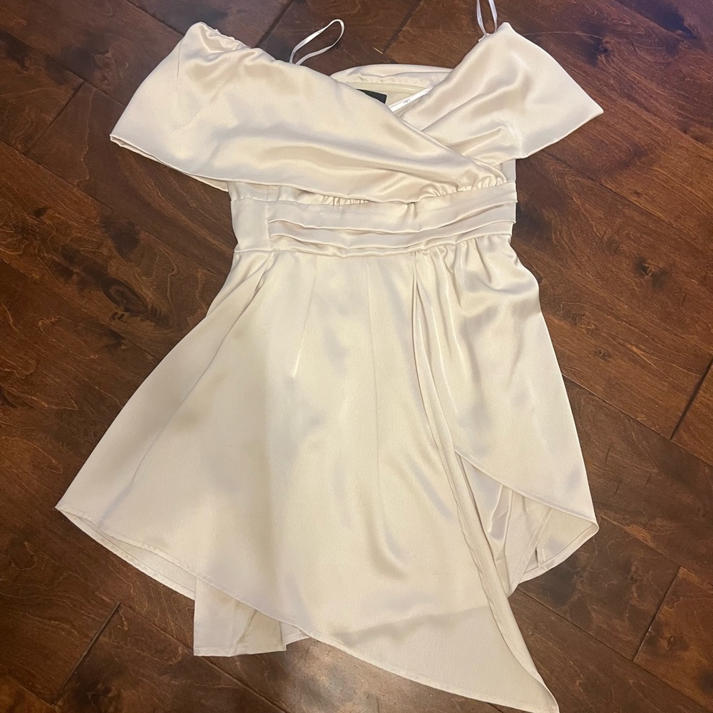 Lulu's Cream Asymmetrical Sundress with Cap Sleeves